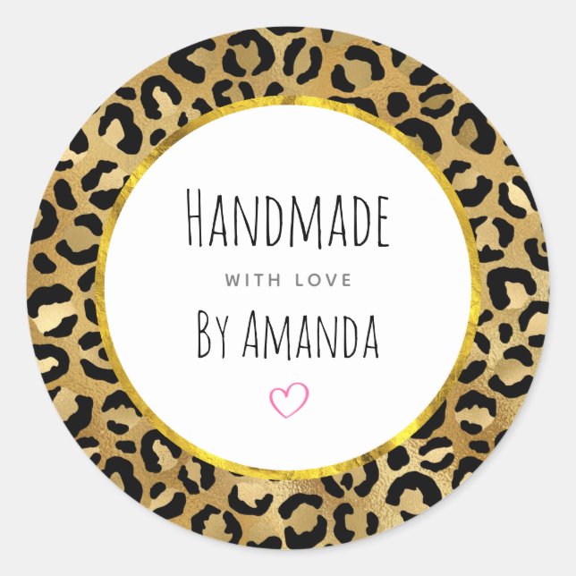 Pegatina Redonda Fabricado con amor Patrón de impresión de leopardo (Anverso)