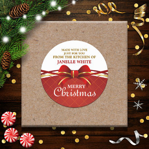 Pegatina Redonda Fabricado con amor, rojo