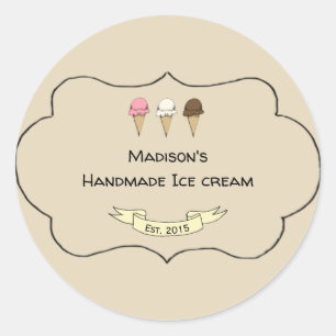 Pegatina Redonda Fabricante de Helado Artesanal Personalizable