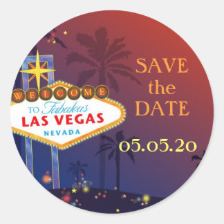 Pegatina Redonda Fabulosa boda de Las Vegas para salvar la fecha