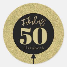 Pegatina Redonda Fabuloso 50 cumpleaños de oro