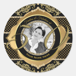 Pegatina Redonda Fabuloso en el marco de foto negra de los 50 diama