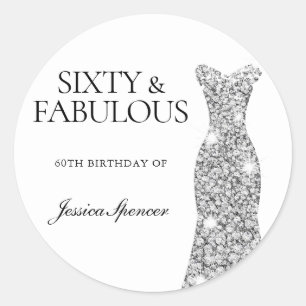 Pegatina Redonda Fabuloso vestido de diamante plateado con fiesta d