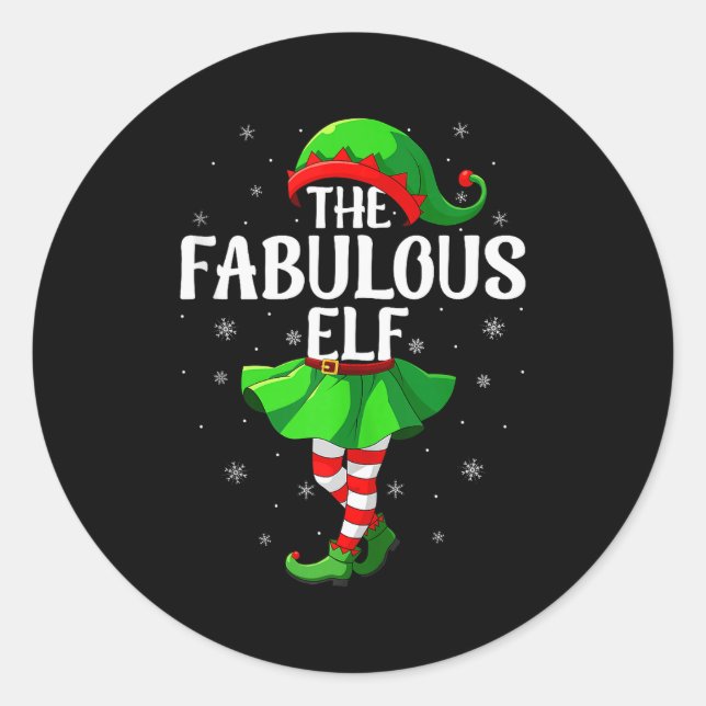 Pegatina Redonda Fabulous Elf Christmas Girls Women Elf Squad Xmas  (Anverso)