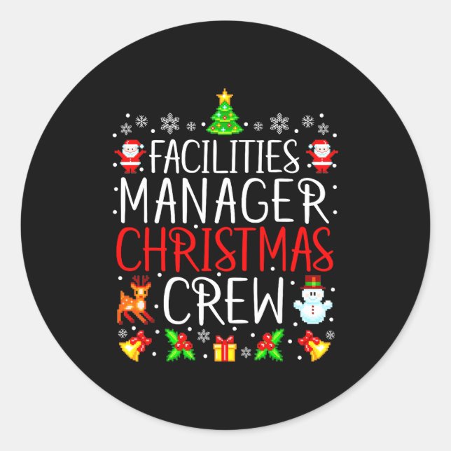 Pegatina Redonda Facilities Manager Christmas Crew Matching Xmas  (Anverso)