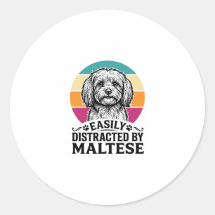 Pegatina Redonda Fácilmente Distraído Por Diseño De Perro Vintage M