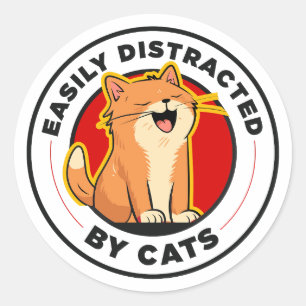 Pegatina Redonda Fácilmente Distraído Por Gatos Diseño Divertido Pa
