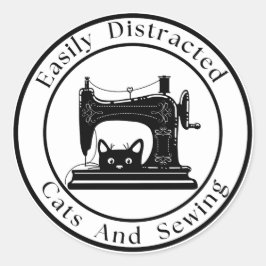 Pegatina Redonda Fácilmente Distraído Por Gatos Y Masticado
