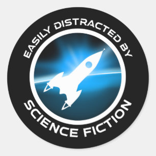 Pegatina Redonda Fácilmente Distraído Por La Ciencia Ficción