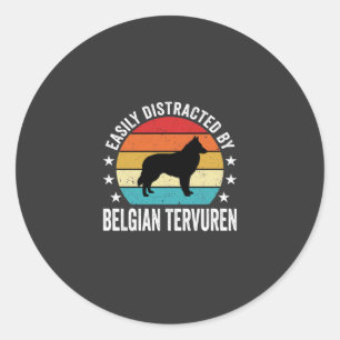Pegatina Redonda Fácilmente Distraído Por Perro Tervuren Belga