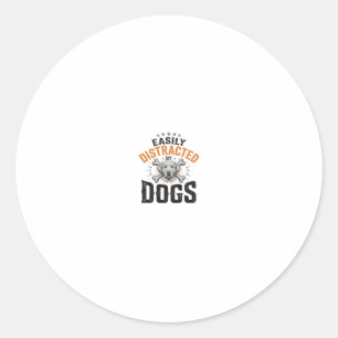 Pegatina Redonda Fácilmente Distraído Por Perros Diseño Vintage Ama