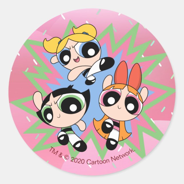 Pegatina Redonda Factor de potencia de Chicas Powerpuff (Anverso)