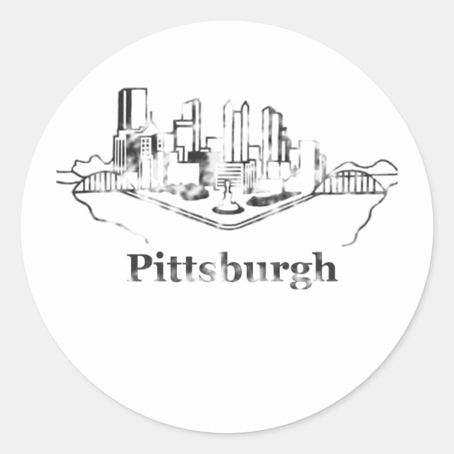 Pegatina Redonda Faded Logo de Pittsburgh City Skyline (Anverso)