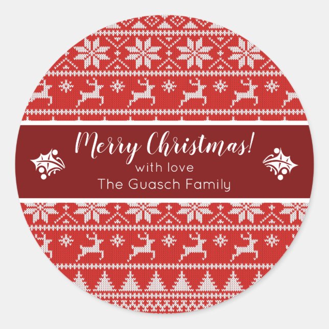 Pegatina Redonda Fair Isle Christmas (Anverso)