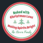 Pegatina Redonda Fair Isle Knits Ugly Sweater Christmas Tree<br><div class="desc">Personalizó a estos pegatinas para Navidades horneando productos con el saludo "Horneado con Navidades Amor Haciendo Brillantes los Espíritus". Con tres feos diseños de cuchillos navideños de suéter. Cambie el saludo y el nombre de quién son. Perfecto para cerrar las cajas de intercambio de cookies con.</div>