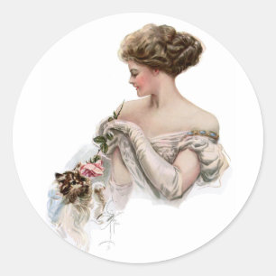 Pegatina Redonda Fair Maiden se burla de un gatito