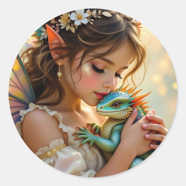 Pegatina Redonda Fairy and Dragon Mystical Girl's   (Anverso)