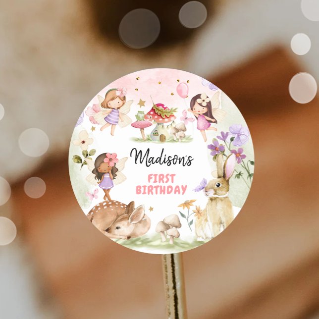 Pegatina Redonda Fairy Birthday 1er Chica Bosque Encantado Floral (Subido por el creador)