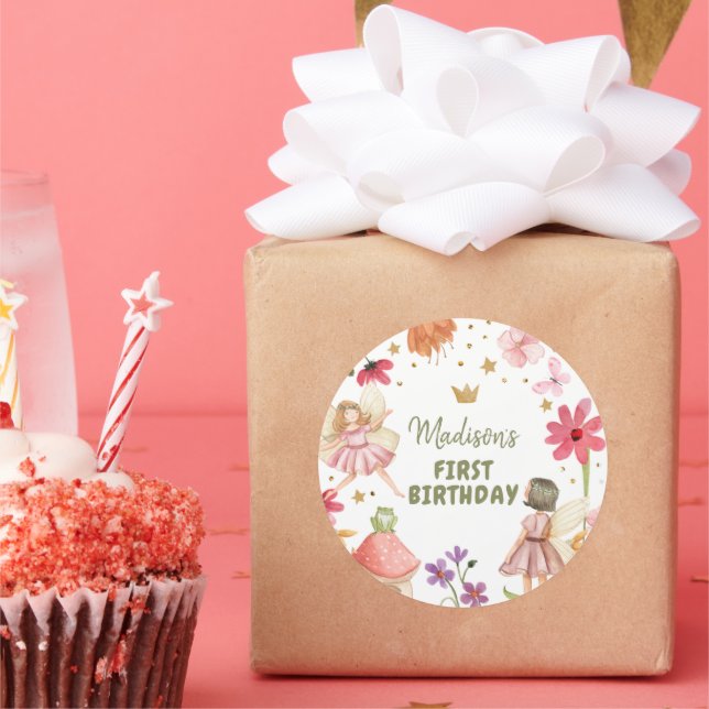 Pegatina Redonda Fairy Birthday Enchanted Forest Fairy Fairy Fairy  (Fiesta)