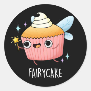 Pegatina Redonda Fairy Cake Funny Cupcake Pun Dark BG