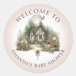 Pegatina Redonda Fairy Cottagecore Floral Cottage Baby Girl Shower
