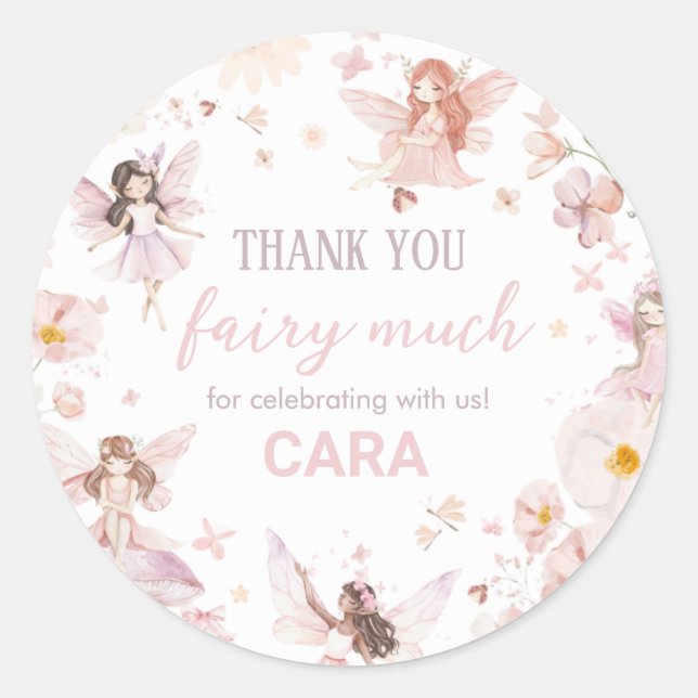 Pegatina Redonda Fairy Enchanted Garden Birday Party (Anverso)