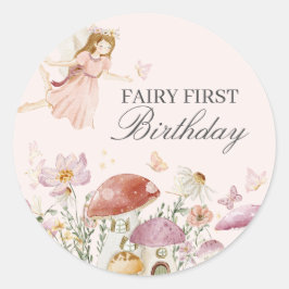 Pegatina Redonda Fairy First Birthday Party Dessert Favor