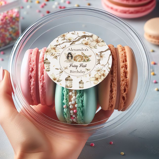 Pegatina Redonda Fairy First Birthday Woodland Floral (Subido por el creador)