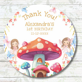 Pegatina Redonda Fairy First Floral Chica First Birthday Gracias