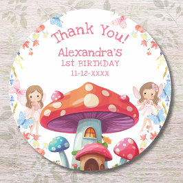 Pegatina Redonda Fairy First Floral Chica First Birthday Gracias