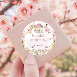 Pegatina Redonda Fairy Floral Chica Birday Party