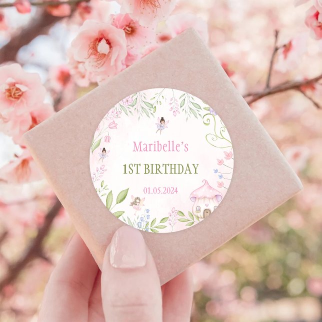 Pegatina Redonda Fairy Floral Chica Birday Party (Subido por el creador)