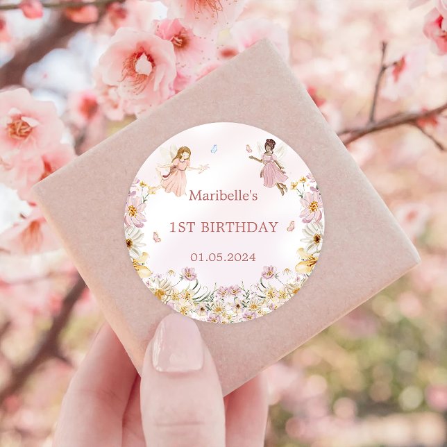 Pegatina Redonda Fairy Floral Chica Birday Party (Subido por el creador)
