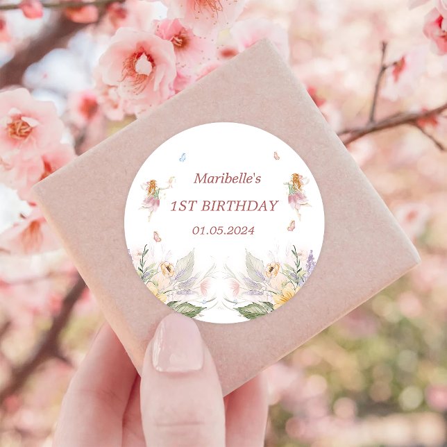 Pegatina Redonda Fairy Floral Chica Birday Party (Subido por el creador)