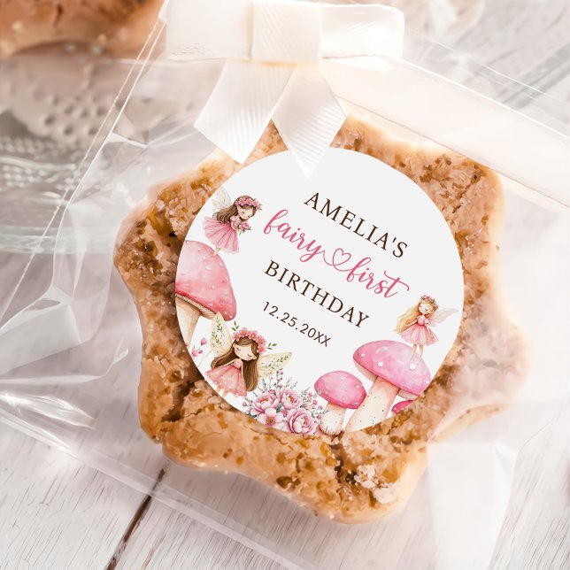 Pegatina Redonda Fairy Floral Girls 1st Birthday Party (Subido por el creador)