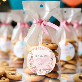 Pegatina Redonda Fairy Mushroom House Pink Thank You