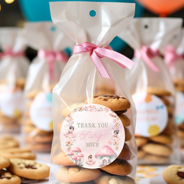 Pegatina Redonda Fairy Mushroom House Pink Thank You (Subido por el creador)