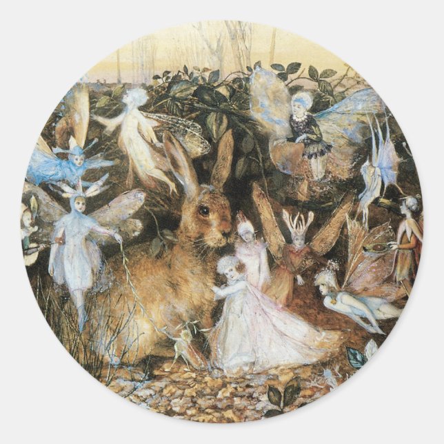 Pegatina Redonda Fairy Twilight de John Anster Fitzgerald (Anverso)
