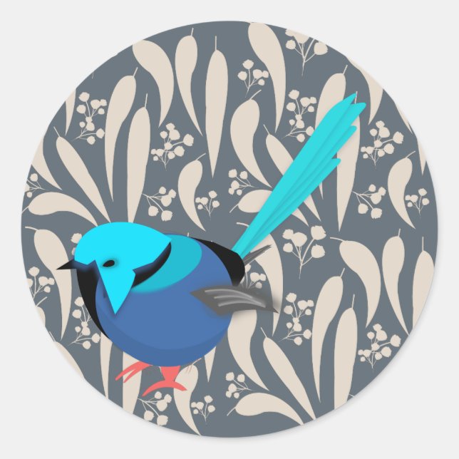 Pegatina Redonda Fairy Wren (Anverso)