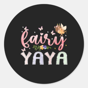 Pegatina Redonda Fairy Yaya Magical Floral Birthday Chica Fairytale