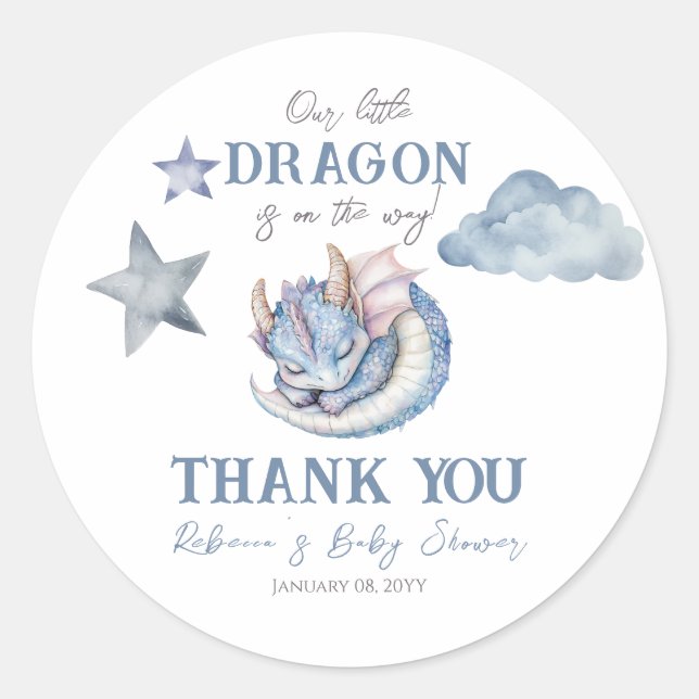 Pegatina Redonda Fairytale Dreamy Dragon Baby Shower (Anverso)