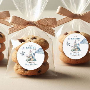 Pegatina Redonda Fairytale Dreamy Dragon Blue Knight Baby Shower