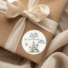 Pegatina Redonda Fairytale Dreamy Dragon Blue Knight Baby Shower