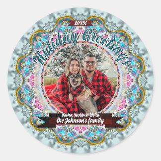Pegatina Redonda Fairytale Holiday Greetings Custom Photo