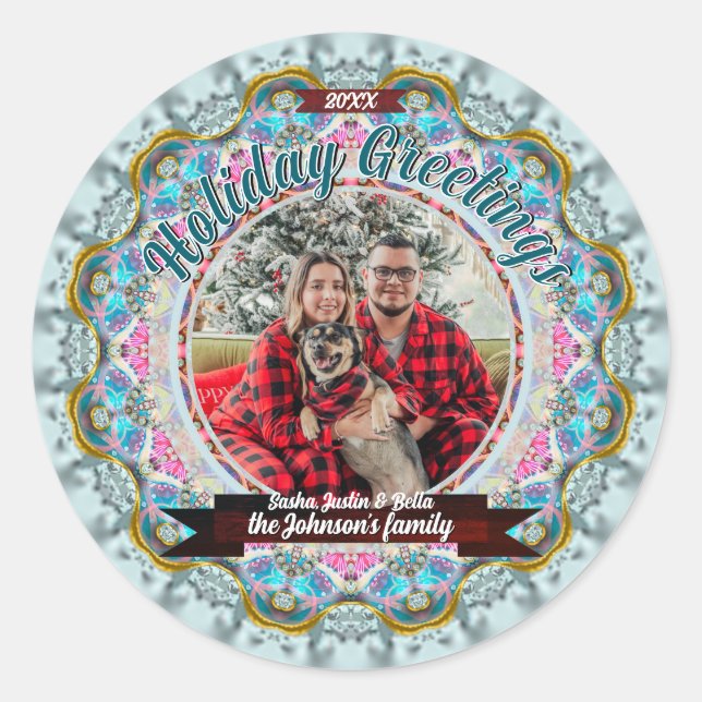 Pegatina Redonda Fairytale Holiday Greetings Custom Photo (Anverso)