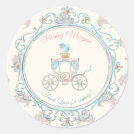 Pegatina Redonda Fairytale Royal Carriage Princess Crown Rubor Aqua