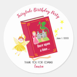 Pegatina Redonda Fairytale Stories Chica fiesta de cumpleaños