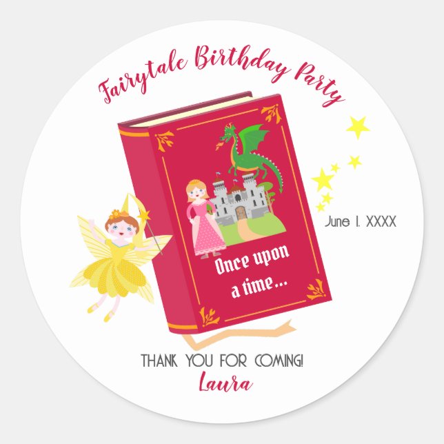 Pegatina Redonda Fairytale Stories Chica fiesta de cumpleaños (Anverso)