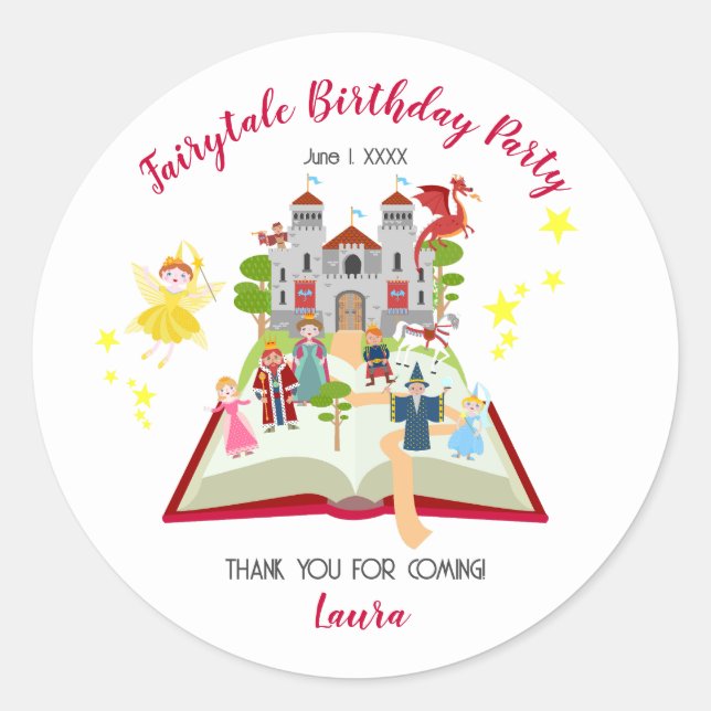 Pegatina Redonda Fairytale Stories Chica fiesta de cumpleaños (Anverso)