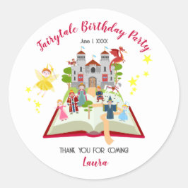 Pegatina Redonda Fairytale Stories Chica fiesta de cumpleaños